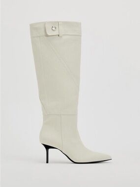 Zara DENIM HIGH HEEL KNEE HIGH BOOTS. Beige. Size 6.5. New with Tags.